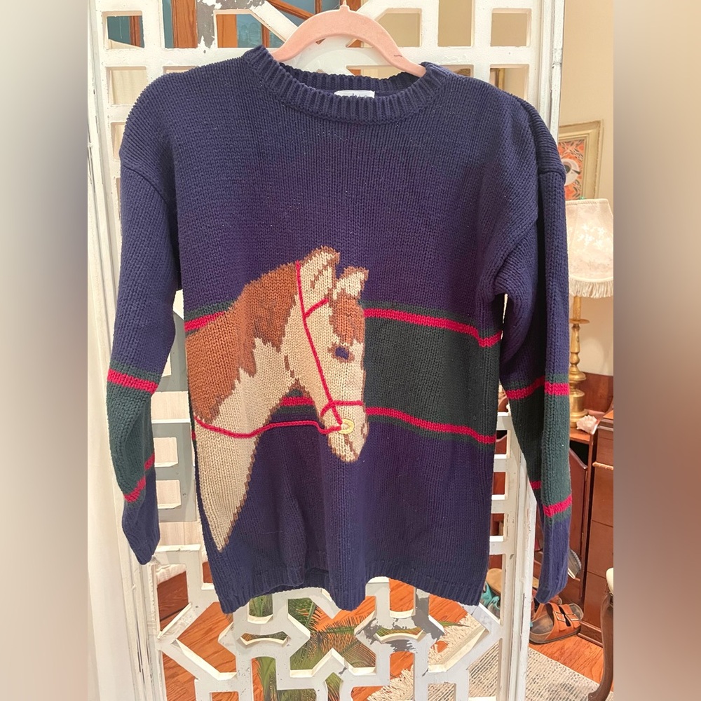 Hartstrings equestrian style Navy Horse Sweater, vintage